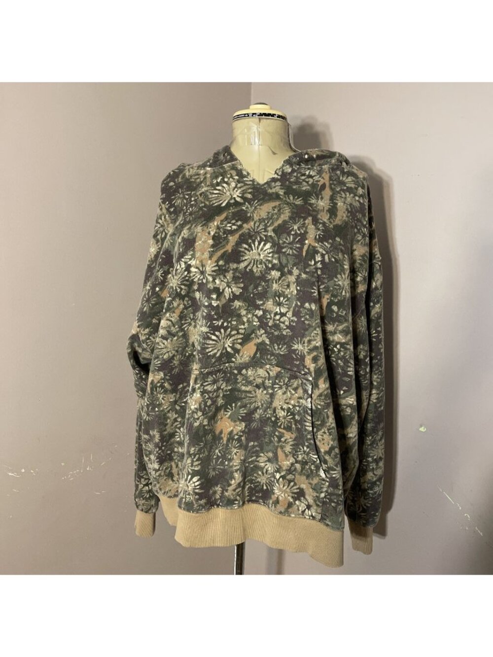 Free People It's A Vibe Printed Floral Camouflage Hoodie Kangaroo Pocket XL